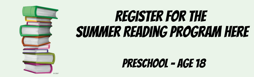 Register for Our Summer Reading Program Text with Book stack image