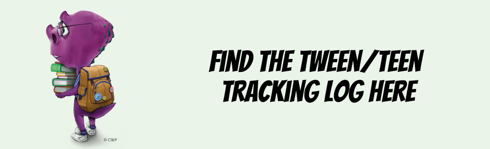 Tween/Teen Tracking log text with purple dinosaur holding books